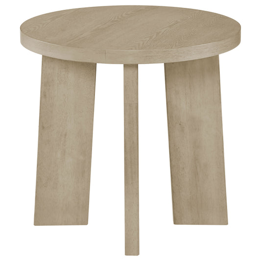 Strouse Contemporary Round End Table in Natural Oak