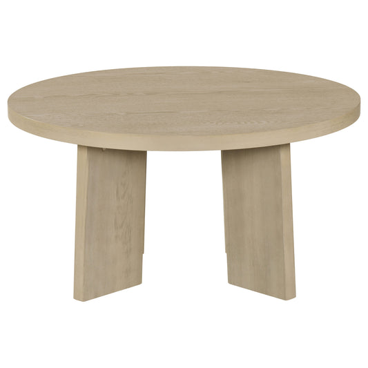 Strouse Contemporary Round Coffee Table in Natural Oak