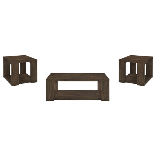 Pavone 3-Piece Coffee and End Table Set with Open Shelves Dark Rustic Mango