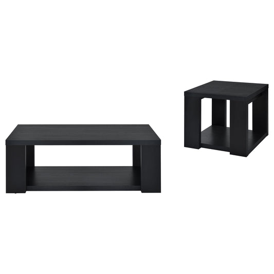 Pavone 2-Piece Transitional Coffee and End Table Set with Shelves Black