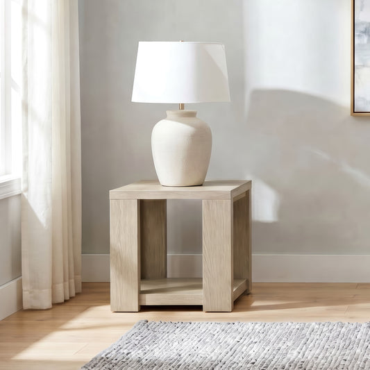 Pavone Transitional Square Storage End Table with Open Lower Shelf Latte