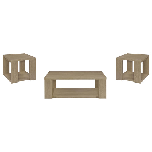 Pavone 3-Piece Transitional Coffee and End Table Set with Shelves Latte