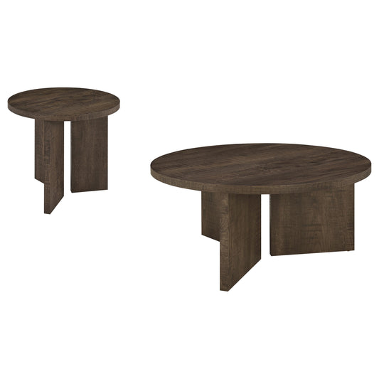 Aragon 2-Piece Round Coffee and End Table Set Dark Rustic Mango
