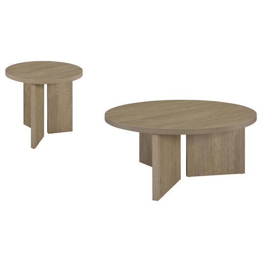 Aragon 2-Piece Round Coffee and End Table Set Latte