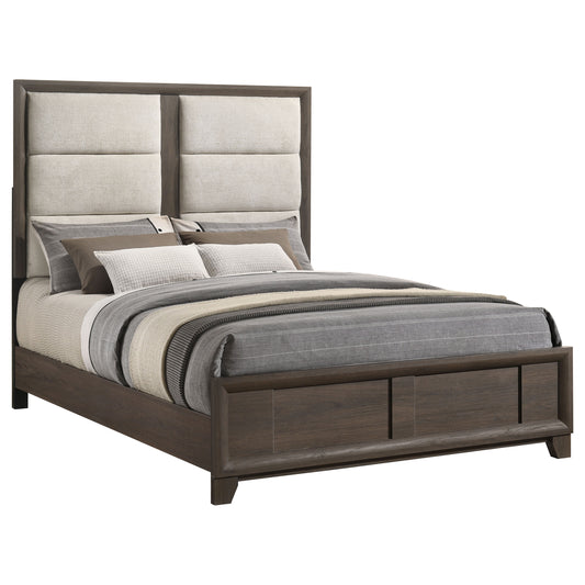 Farre Queen Upholstered Panel Bed Dark Brown