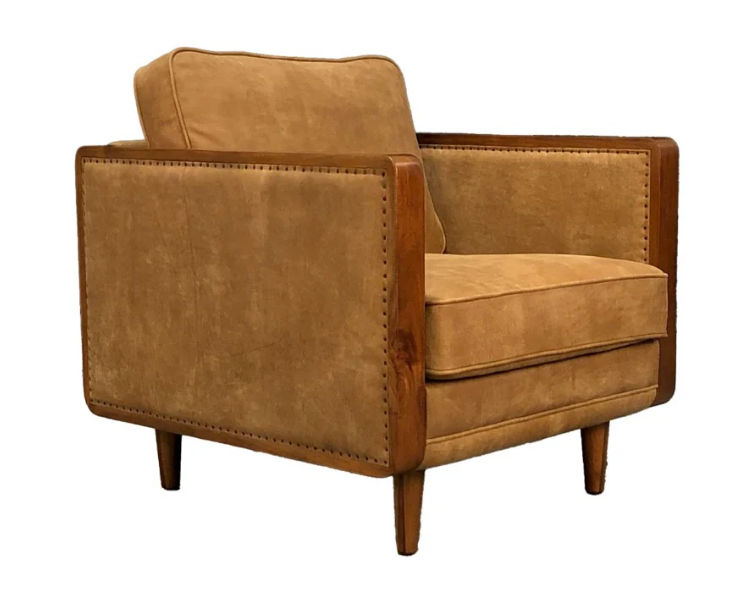 Brown leather armchair on a white background