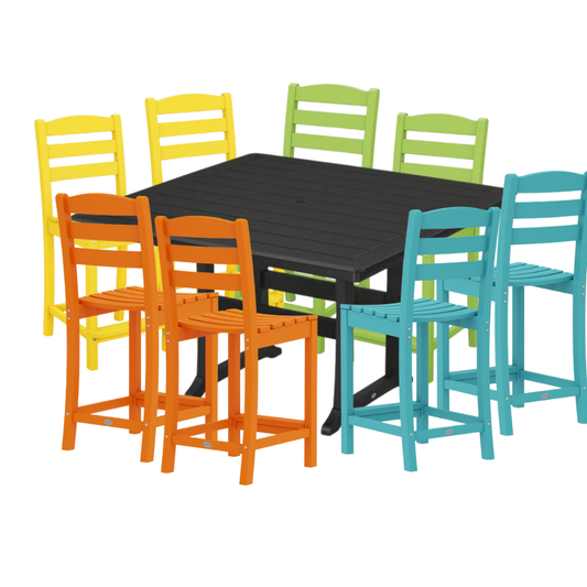 La Casa Café 9-Piece Farmhouse Trestle Counter Height Dining Set