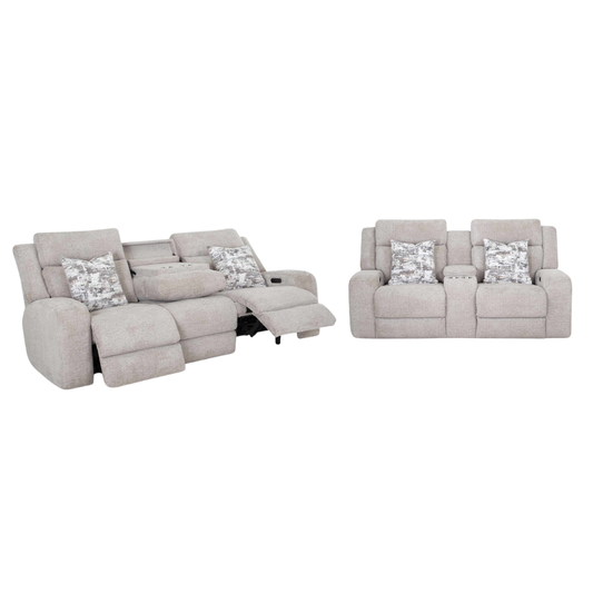 Logan Power Reclining Sofa and Loveseat w/ Power Headrest, Cupholders & USB Set