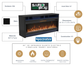 Electric fireplace insert with features and specifications on a white background