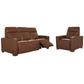 Brown leather sofa and armchair set on a white background