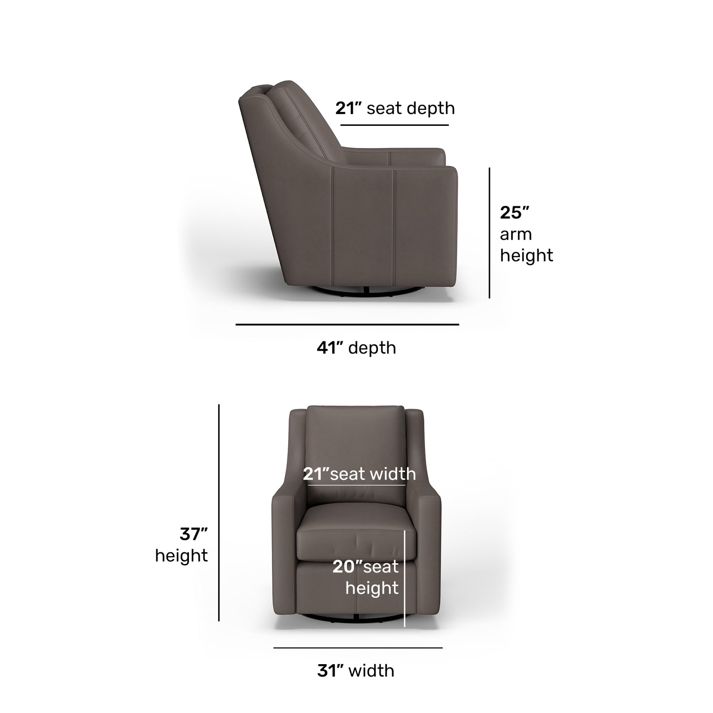 Murph Leather Swivel Glider - Dark Stone