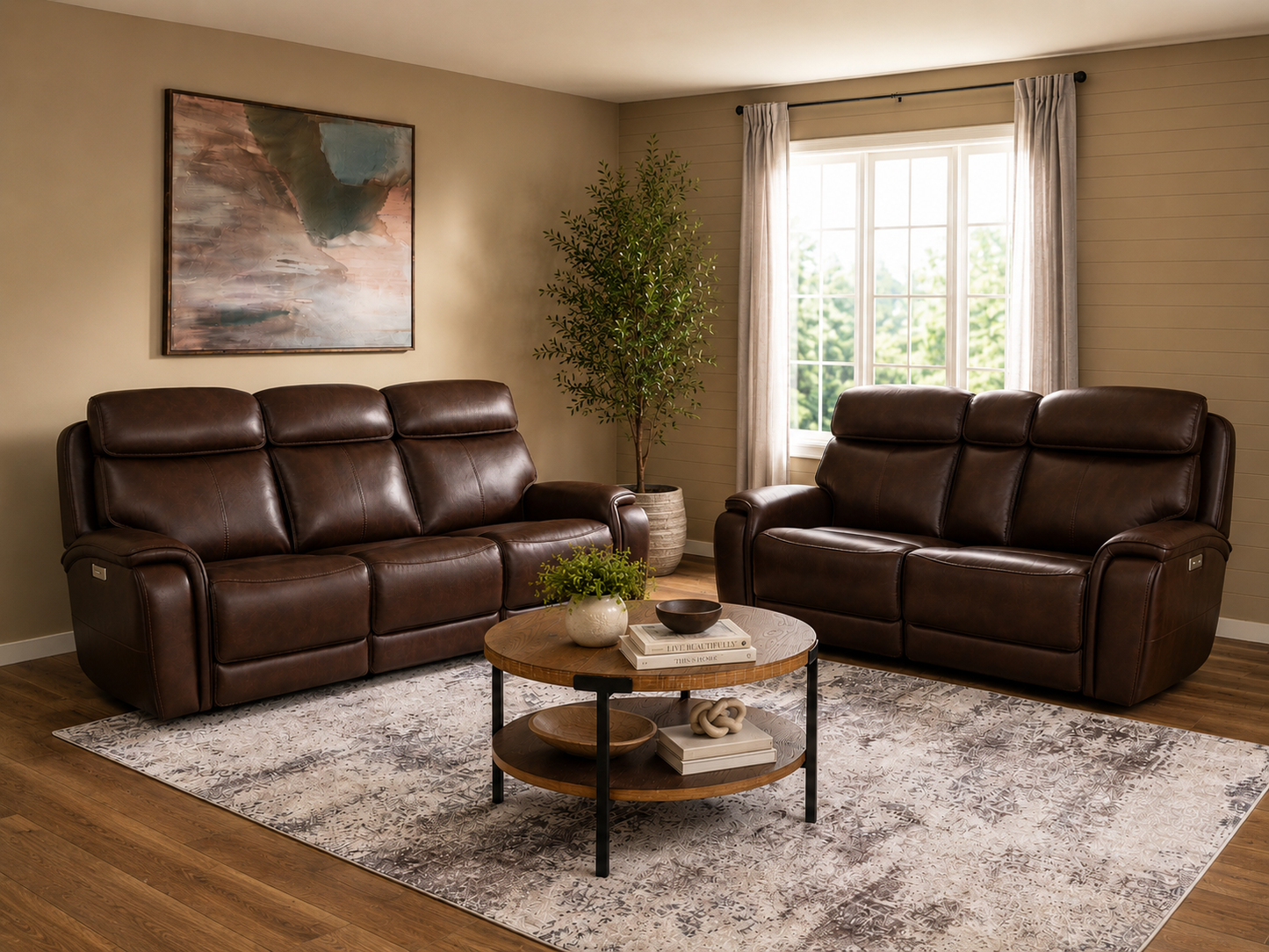 Flexsteel Walker Power Reclining Sofa w/ Console, Power Headrest & Lumbar