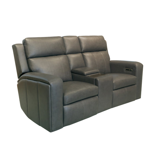 Flexsteel Wyatt Leather Power Reclining Loveseat with Console & Power Headrests & Lumbar