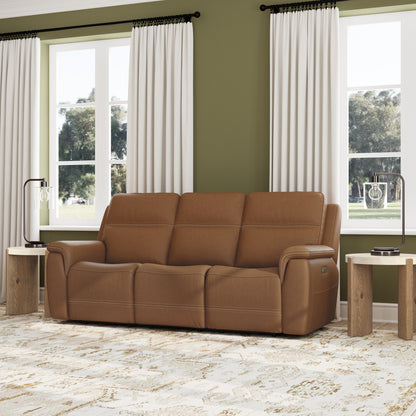 Flexsteel Sawyer Leather Power Reclining Sofa with Power Headrests & Lumbar