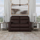 Score Leather Power Reclining Loveseat with Power Headrests & Lumbar - Carob