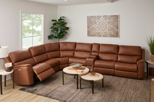 Henry Leather Power Reclining Sectional with Headrests & Lumbar