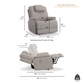 Gray recliner chair with dimensions labeled on a white background