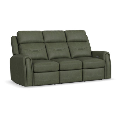 Flexsteel Felix Leather Power Reclining Sofa with Power Headrest, Lumbar, Heat & Massage