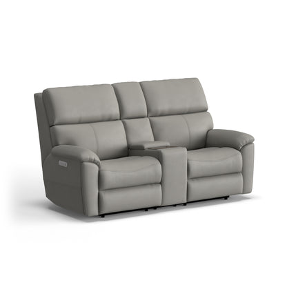 Porter Power Reclining Loveseat with Console, Power Headrest, & Lumbar - Pewter