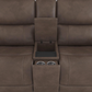 Brown leather sectional sofa with cup holders and storage pocket