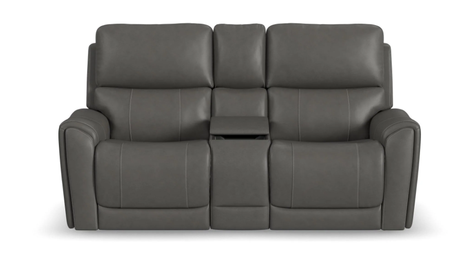 Gray leather reclining sofa on a white background