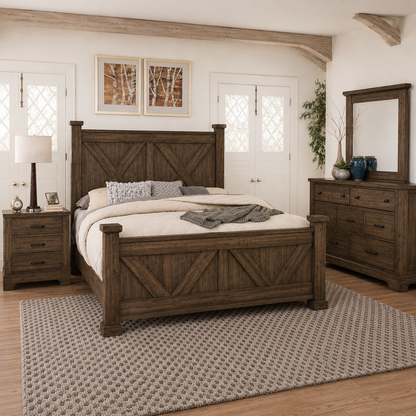 Cool Rustic X Bed with X Footboard Set