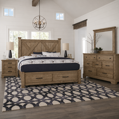 Cool Rustic X Bed with Footboard Storage Set