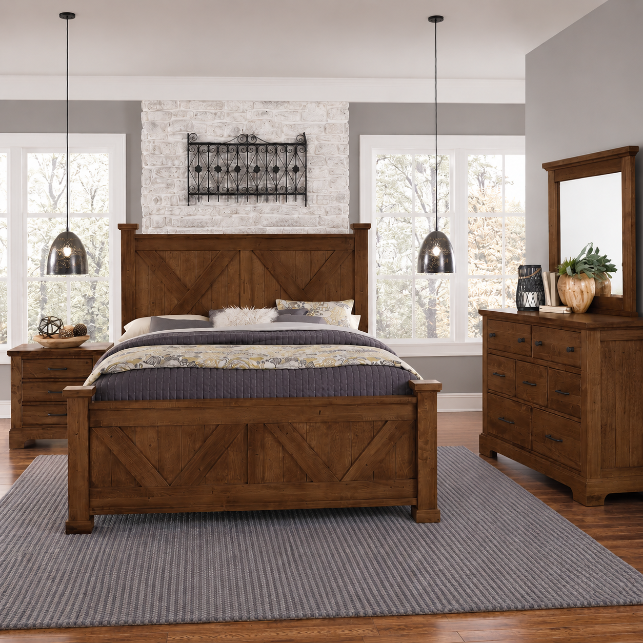 Cool Rustic X Bed with X Footboard Set