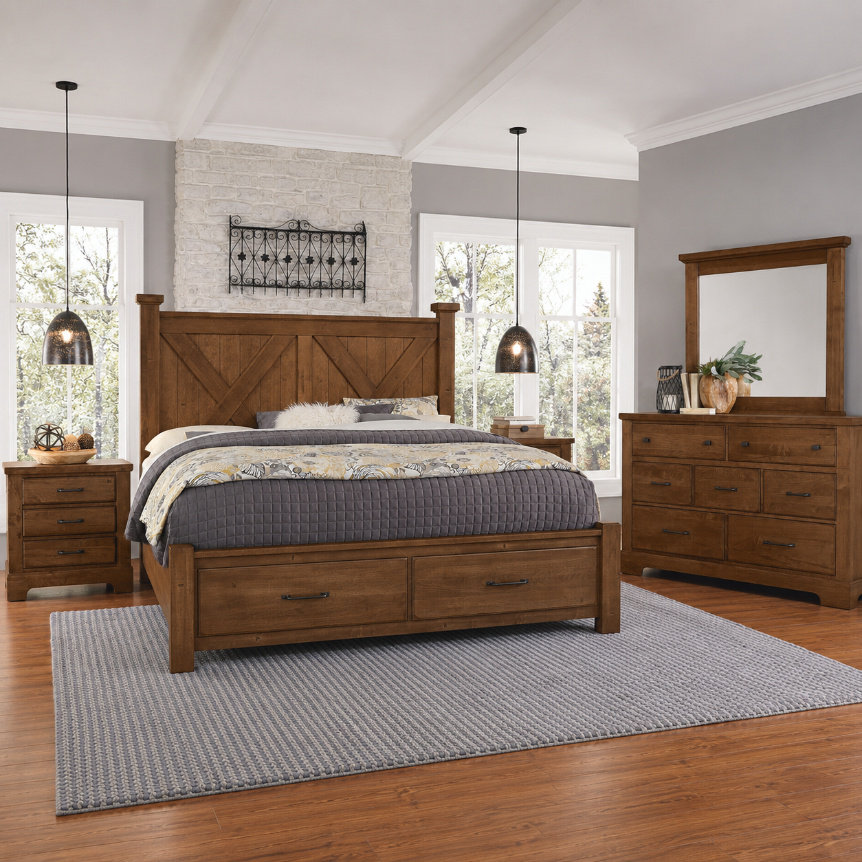 Cool Rustic X Bed with Footboard Storage Set