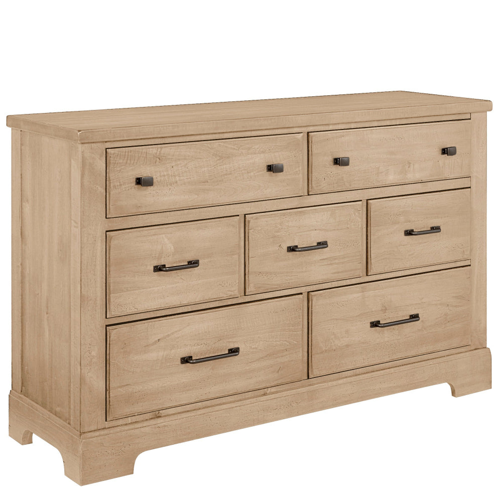 Wooden dresser with multiple drawers on a white background