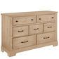Wooden dresser with multiple drawers on a white background