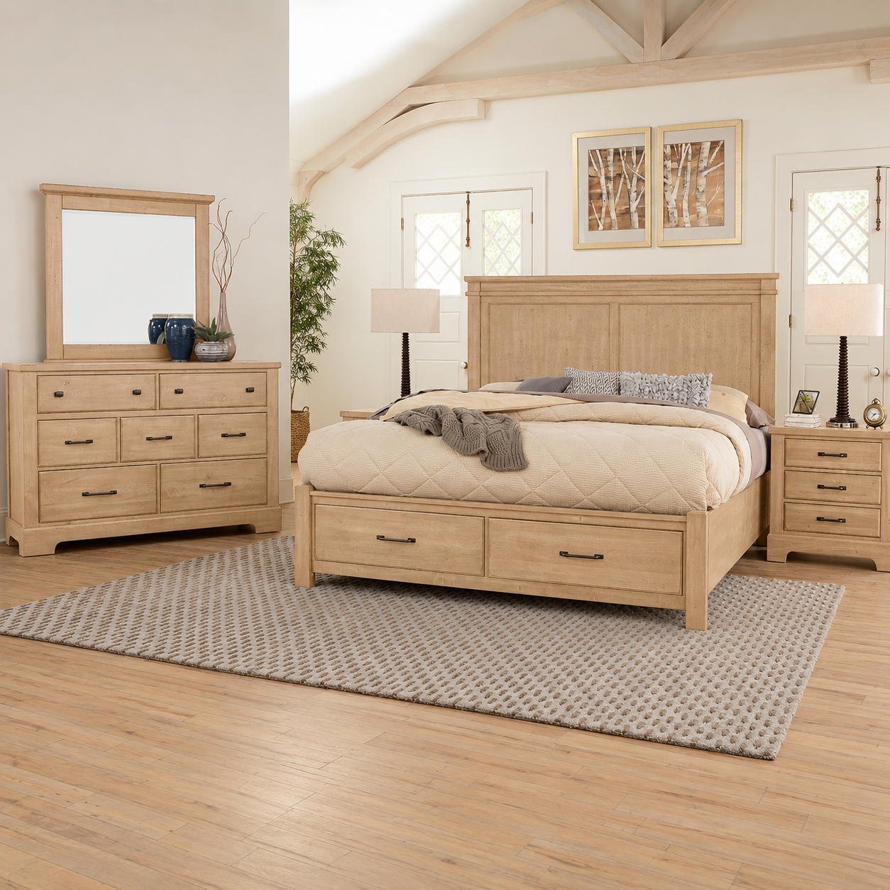 Cool Rustic Mansion Bed with Footboard Storage Set