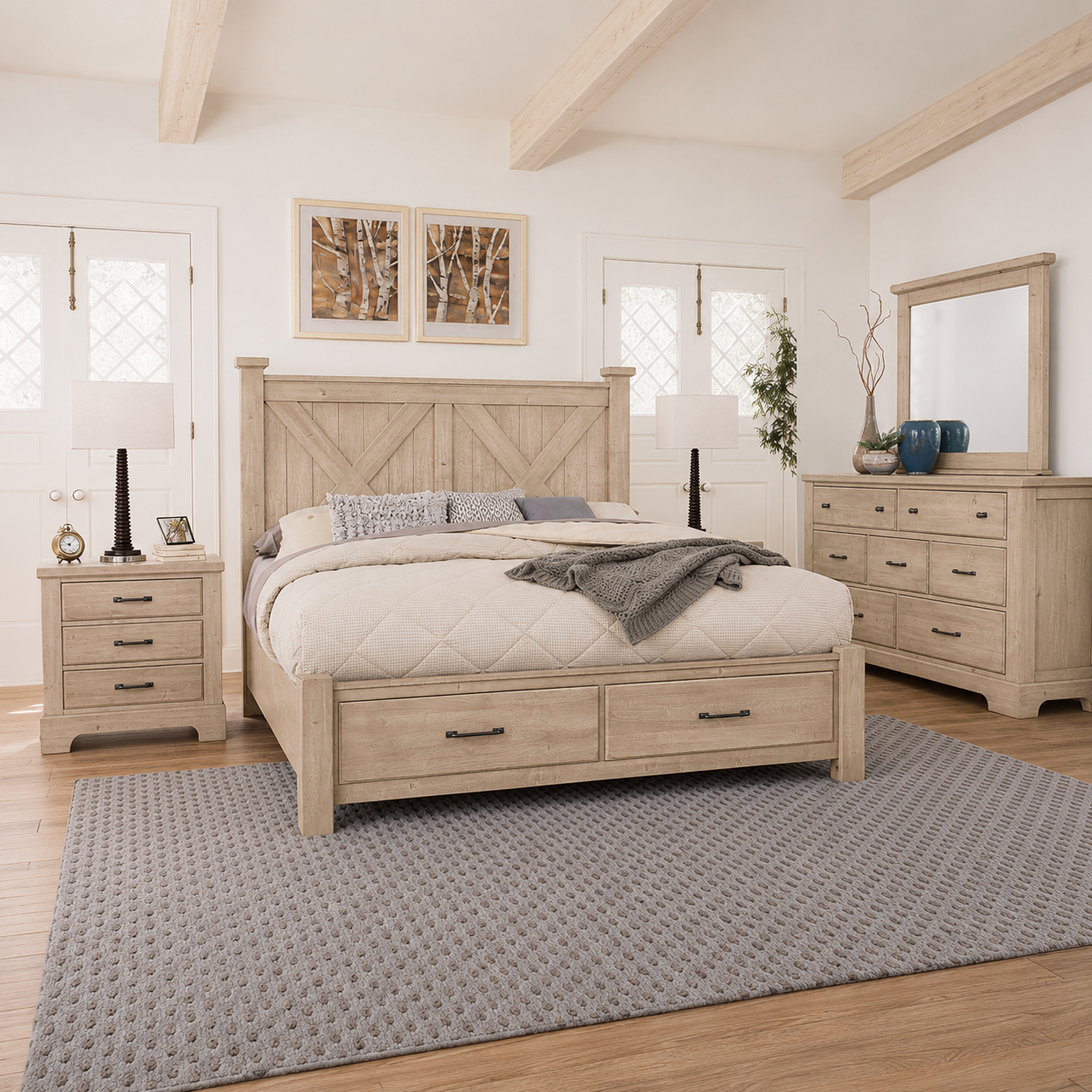 Cool Rustic X Bed with Footboard Storage Set