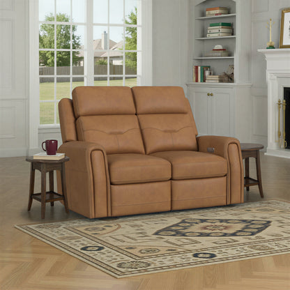 Flexsteel Felix Leather Power Reclining Loveseat with Power Headrest, Lumbar, Heat & Massage