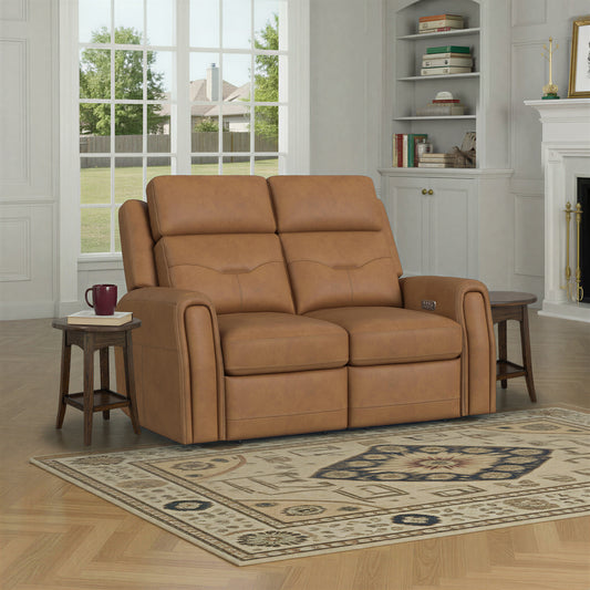 Flexsteel Felix Leather Power Reclining Loveseat with Power Headrest, Lumbar, Heat & Massage