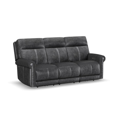 Flexsteel Alexander Leather Power Reclining Sofa with Console, Power Headrest & Lumbar