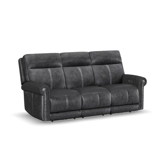 Flexsteel Alexander Leather Power Reclining Sofa with Console, Power Headrest & Lumbar