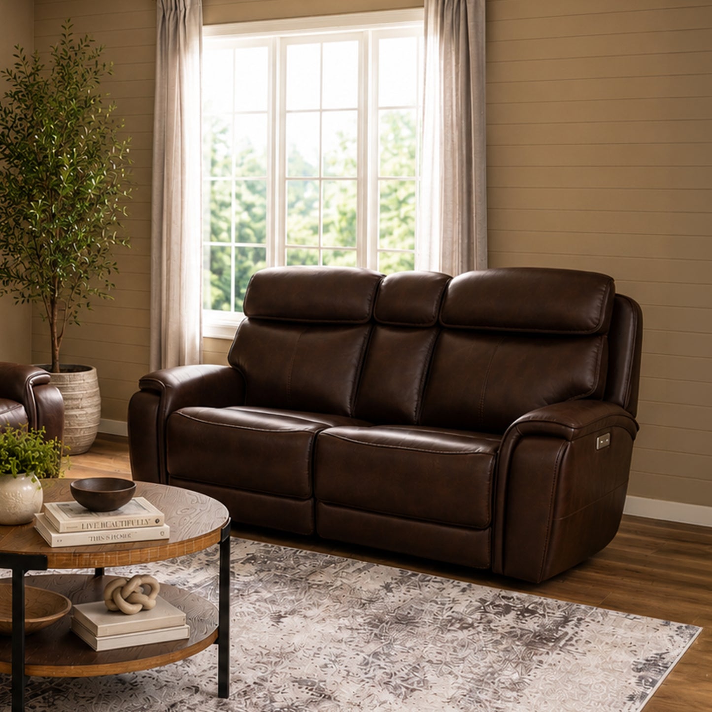 Flexsteel Walker Power Reclining Loveseat w/ Power Headrest & Lumbar