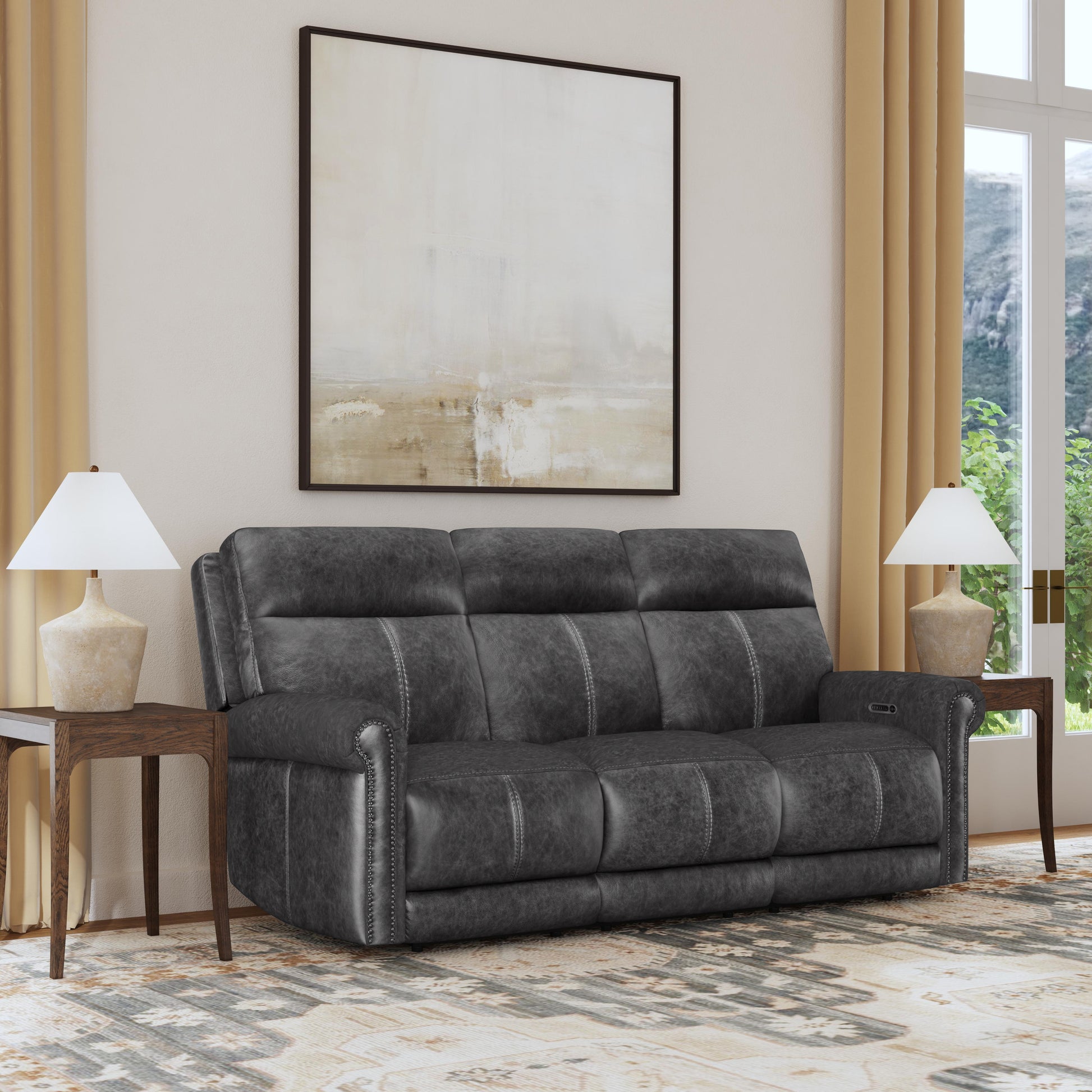 Flexsteel Alexander Power Reclining Sofa with Console, Power Headrest & Lumbar