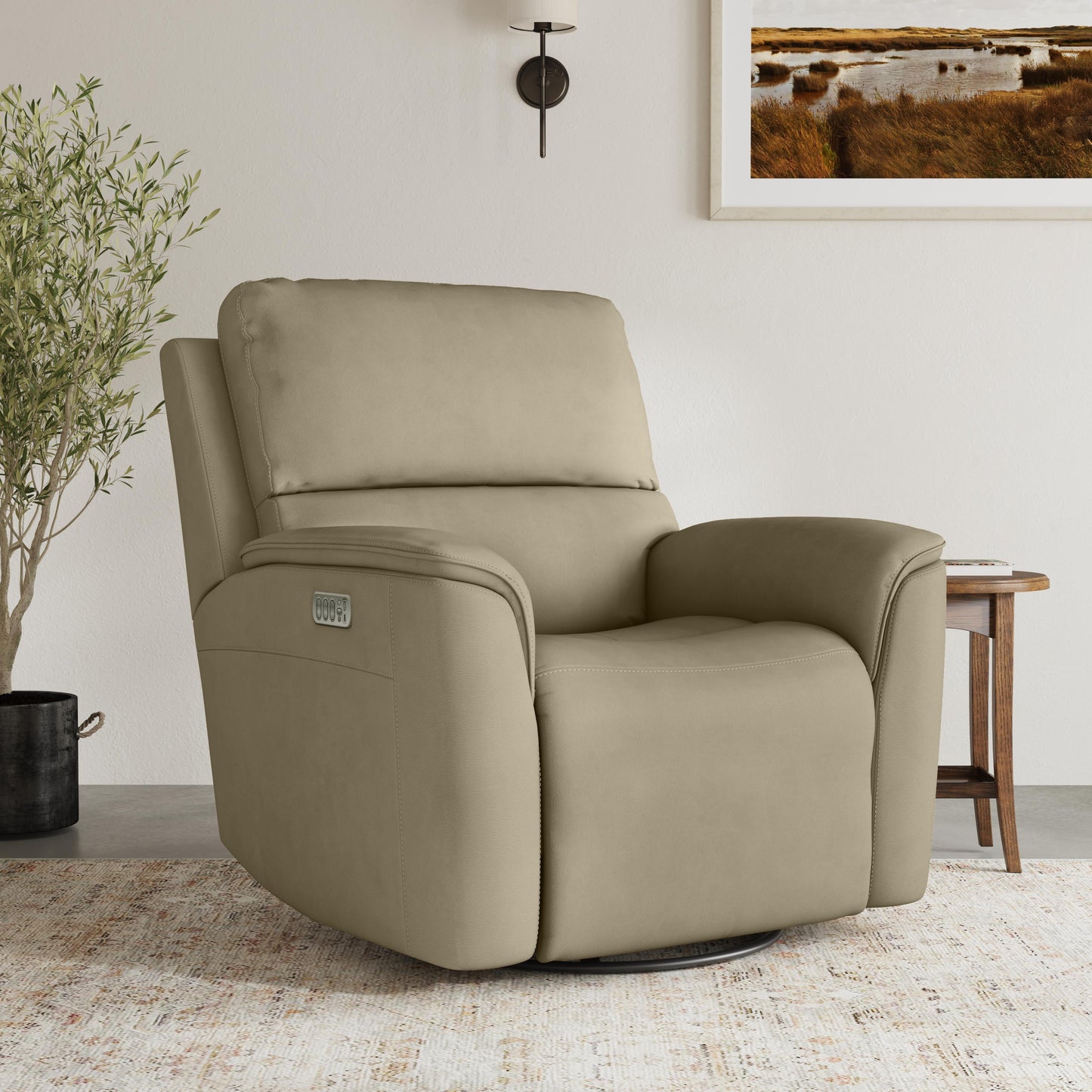 Flexsteel Henry Power Swivel Gliding Recliner with Power Headrest, Lumbar, Heat & Massage