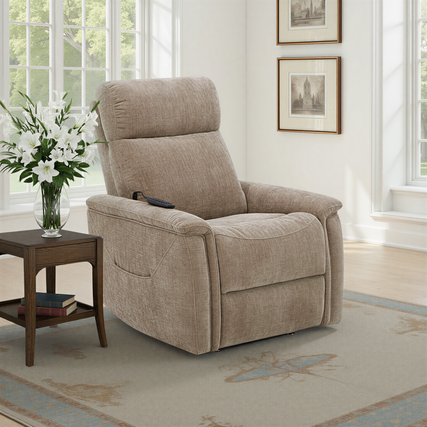 Flexsteel Luma Petite Petite Power Lift Recliner with Power Headrest, Lumbar, Heat & Massage