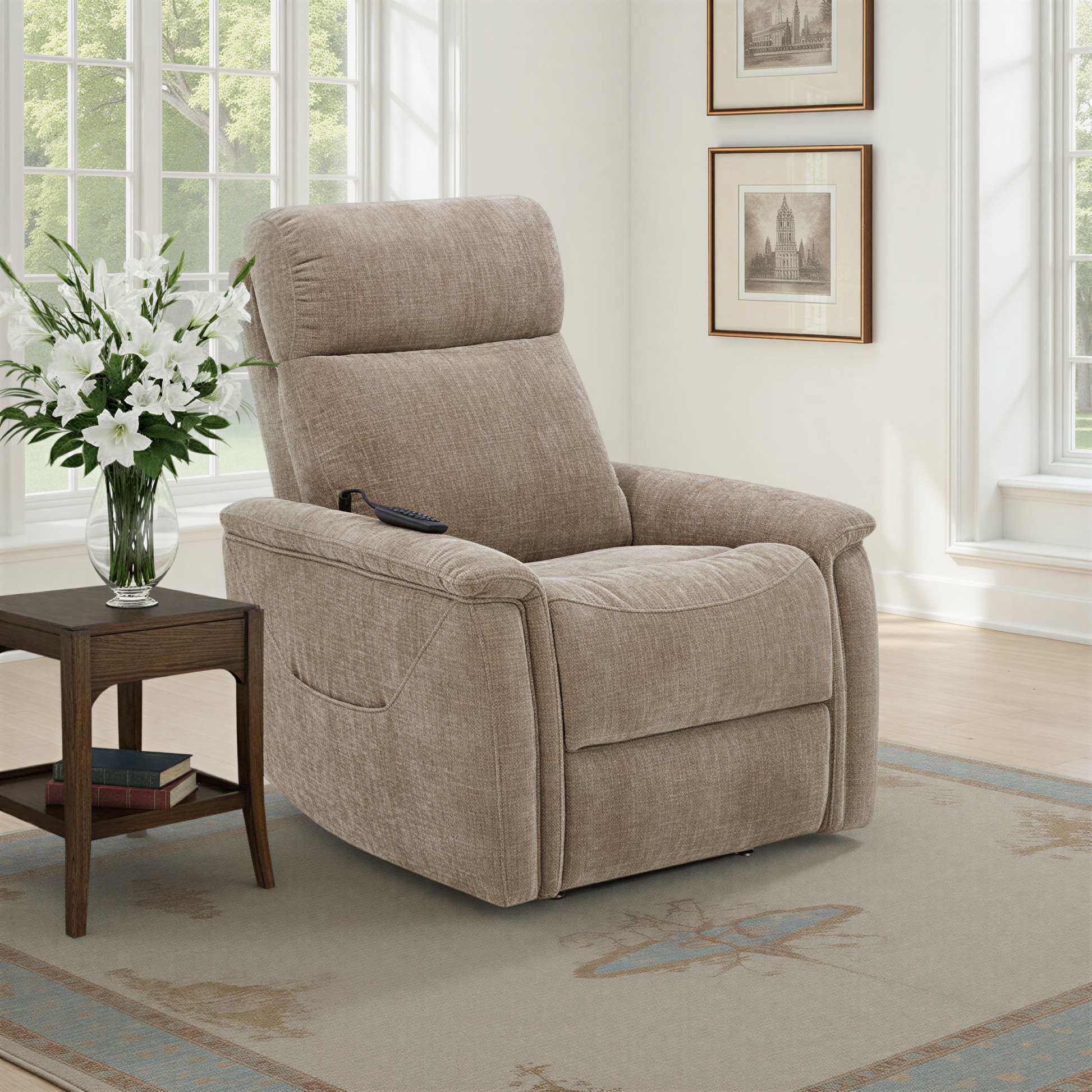 Flexsteel Luma Power Lift Recliner with Power Headrest, Lumbar, Heat & Massage