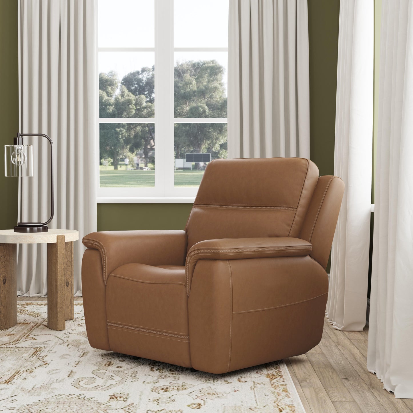 Flexsteel Sawyer Leather Power Recliner with Power Headrest & Lumbar