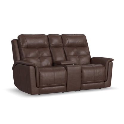 Flexsteel Ranger Leather Power Reclining Loveseat with Console, Power Headrest, Lumbar, Heat & Massage