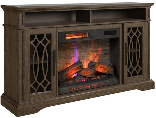 Wooden entertainment console with built-in electric fireplace