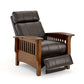 Brown recliner chair with wooden frame on a white background