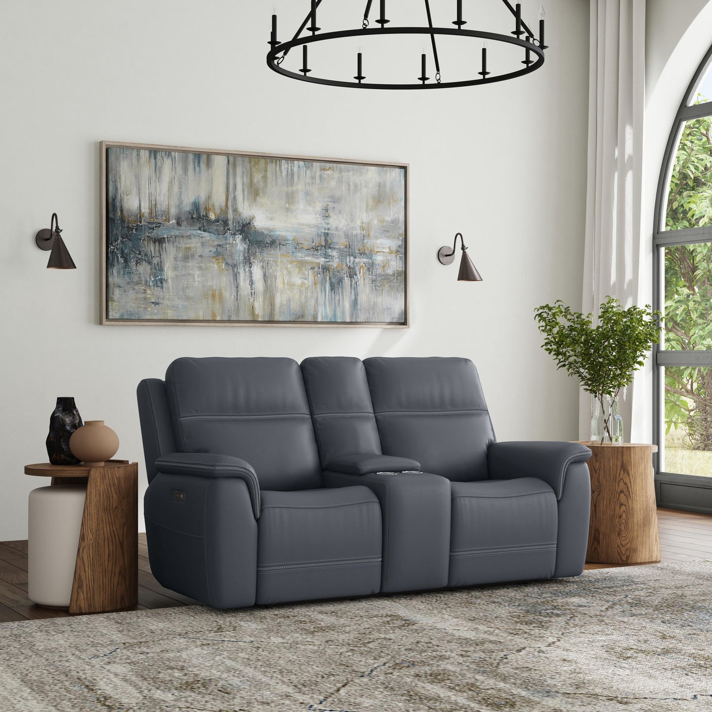 Flexsteel Sawyer Leather Pwr Recl Loveseat w/ Console, Pwr Hdrsts, Lumbar