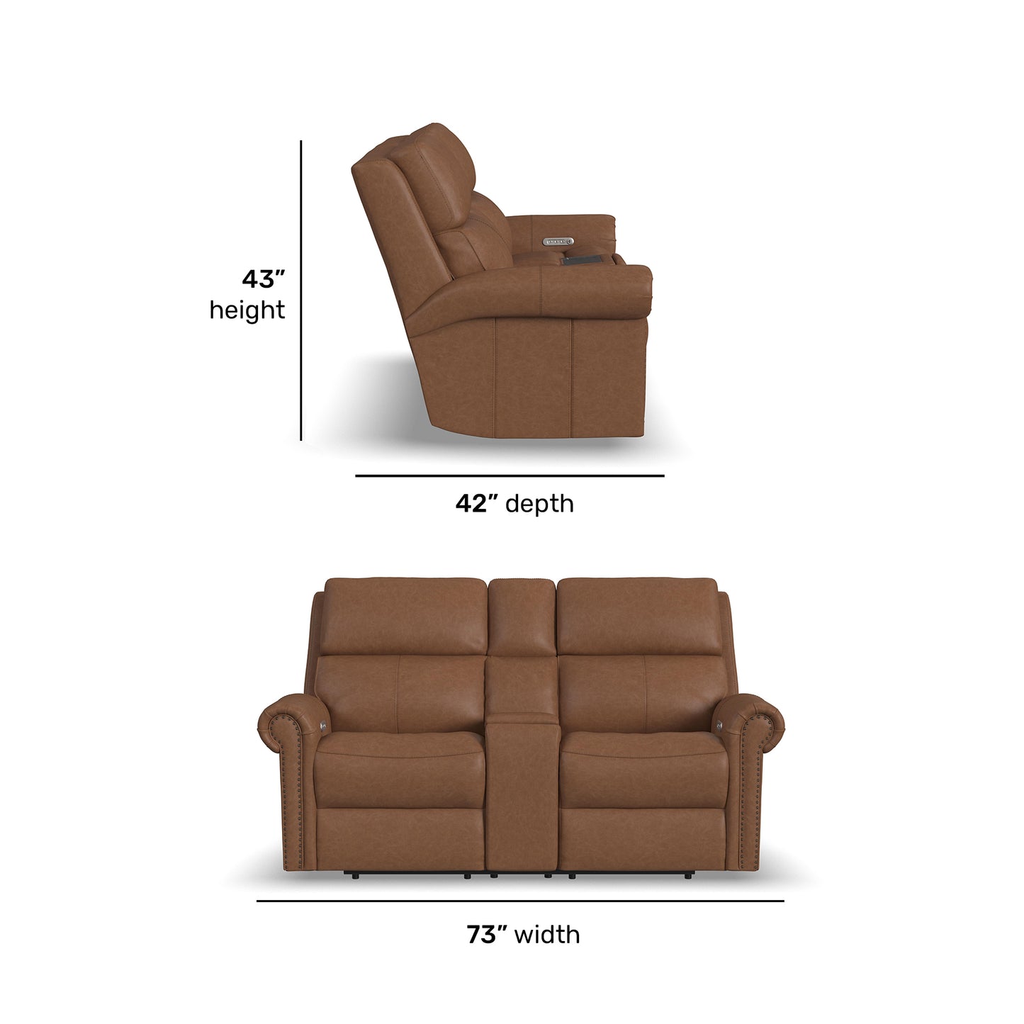 Flexsteel Bernard Power Reclining Loveseat with Console, Power Headrests & Lumbar