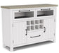 white server with drawer storage and a wine rack and 2 door storage