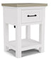 white one drawer, one shelf night stand with wood top and metal handle